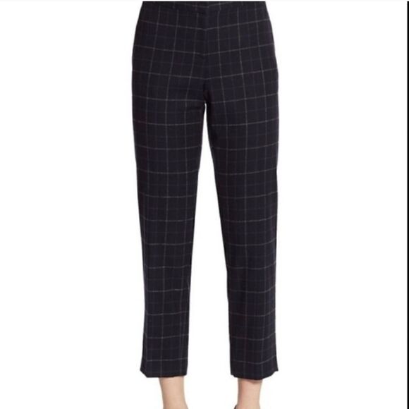 Theory Wool Plaid Pants in Black, Navy Blue & White Size 10